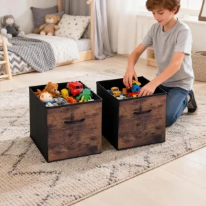 Premium Durable Rustic 13 Inch Non Woven Fabric Storage Cubes Foldable Organizer Bins Double Handles for Closet Shelves Clothes