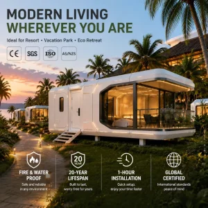 Premium Futuristic Space Capsule Home Prefabricated Modular Tiny Villa for Mountain Resort Smart Mobile Container Cabin