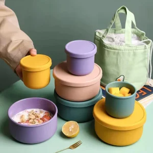 Pure Color Silicone Food Storage Container Children Lonchera Bento Eco Kids Korean Lunch Box Set for School