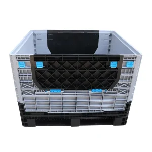 QS Heavy Duty Industrial Big Plastic Pallet Box Storage Fold Bins Collapsible Bulk Container with Lid for Logistics Transport