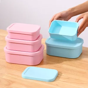 Rectangle 3 Size Food Storage Containers Silicone Lunch Boxes Microwave Portable Kitchen Bento for Kids Work Camping