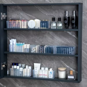 Rectangle Plastic Eco-Friendly Cosmetics Storage Box with Removable Divider 0-1L Capacity for Bathroom Use