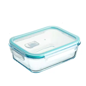 Rectangular Borosilicate Glass Food Container 3 Side Lock Airtight Lid Microwave Safe Glass Lunch Box Logo Printing