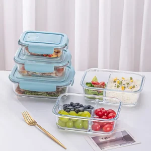 Rectangular High Borosilicate Glass Food Storage Container with Vented Lid Heatable Lunch Box for Kitchen Use