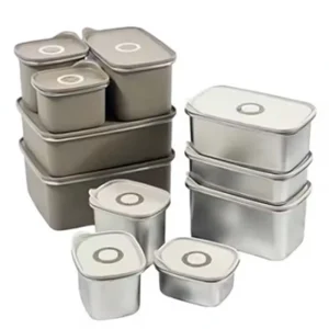 Rectangular Integrated Press Button Plastic Cover Leak Proof Stainless Steel Lunch Box 1-3L Capacity Freshness Preservation Box