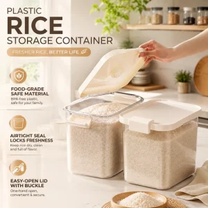 Rectangular Plastic Rice Storage Container Home Use Large 20-Pound Sealed Insect-Proof Moisture-Proof