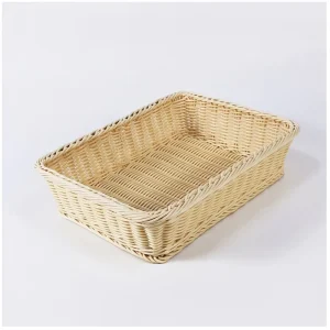 Rectangular Plastic Woven Baskets for Kitchen Bread and Fruit Display Food Presentation