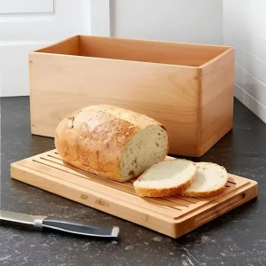 Rectangular Wooden Bread Storage Container Bread Bin With Serving Board Lid Farmhouse Food Organizer for Home and Restaurant