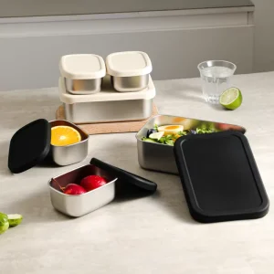 Refrigerator Food Containers 3 Sizes BPA Free Stainless Steel Lunch Box with Silicone Lid for Work Kids
