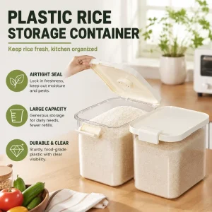 Regular Rectangular Plastic Rice Storage Container Home Use Large 20 Pound Sealed Insect Proof Moisture Proof Container