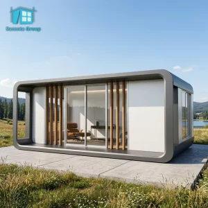 Remote Mobile Wooden Log Container House Solar Power Eco Friendly Lightweight AntiCorrosion