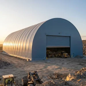 Remote Site Ready No-Foundation Remote Site Storage Building Arch Roof 80x100m Blue PVDF Galvanized Frame for Gold Silver Mine