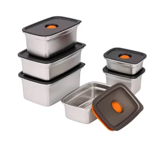 Removable Full Surround PP Seal Orange Vent Plug Black Lid Stainless Steel Eco Friendly Lunch Box Outdoor Camping Picnic Leak
