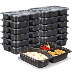 Restaurant Food Takeaway Packaging Boxes Microwave Safe BPA Free Food 3 Compartment Plastic Lunch Containers for Meal Prep