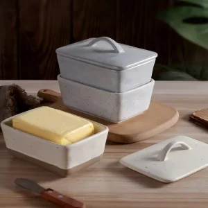Retro Creative Ceramic Butter Dish with Lid and Square Cream Container for Western Style Butter Keeper to Household