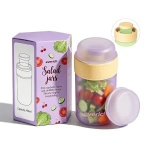 Reusable BPA Free Salad Jar with Sauce Container 450ml Portable Leakproof Food Storage Lunch Cup for Fruit Yogurt Cereal Salad