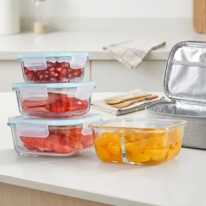 Reusable Borosilicate Glass Food Storage Container Meal Prep Lunch Box Set With Airtight Lock Lids Storage Bowl