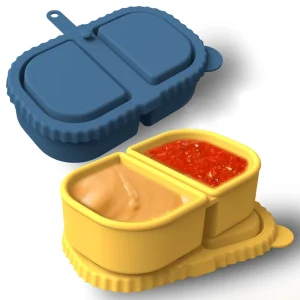Reusable Cute Silicone Snack Containers Lids 2 Compartments Foldable Leak Proof BPA Free Customized Color Fruit Salad Dressing