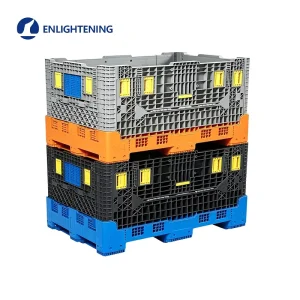 Robust Reusable HDPE Pallet Crate 3 Runner Low Profile With 4 Side Open Doors for Bulk Goods Storage