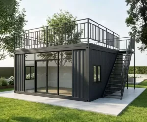 Roof-Terrace Modular House with Full-Glass Facade and Outdoor Staircase for Cafe, Shop or Homestay