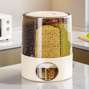 Rotatable 6-Grid Grain Dispenser Kitchen Grain Storage Container Insect-Proof Press-Type Grain Dispenser