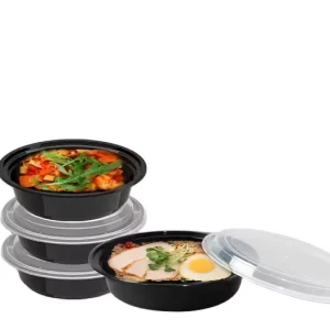 Round Food Storage Lunch Box Microwave Disposable Plastic Take out Food Container With Lid 24OZ