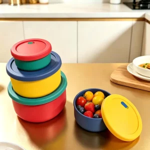 Round Silicone Food Storage Containers Lunch Container with Lids Reusable Meal Prep Containers Bento Lunch Boxes Leakproof