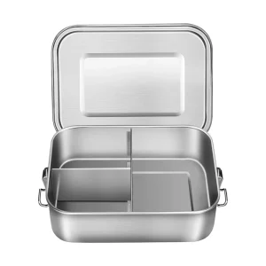 SS304 850ml 1200ml 1400ml Kids School Stainless Steel Divided Snack Container 3 Compartment Bento Lunch Box