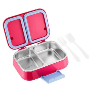 SUS304 Stainless Steel Bento Box Food Grade Metal Lunch Container with Double Compartments & Cutlery Set