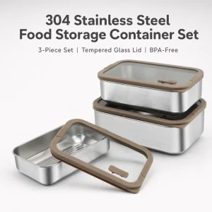 School Lunch Box Leakproof Stainless Steel Food Container for Teenagers With Glass Lid Stainless Steel Food Carrier