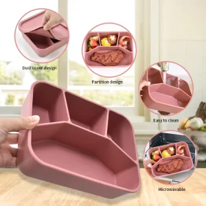 School Office Meal Prep Silicone Container 4 Grid Bento Box Lightweight Leak Proof