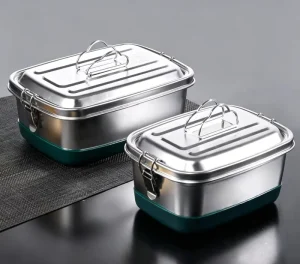 Scratch Resistant Smooth Outer Wall Single Double Convertible Wear Resistant Rubber Base Stainless Steel Lunch Box