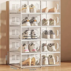 Shoe Storage Box Clear Plastic Stackable Shoe Organizer for Closet Space Saving Foldable Shoe Sneaker Containers Bins BT 384