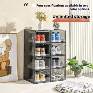 Shoe Storage Box Front Open Door Steady Stacking Single Tier Giant Transparent Plastic RTA