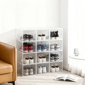 Shoe Storage Box Stackable Foldable Racks Cabinet Plastic Sneaker Box for Shoes Transparent Display Shoe Case
