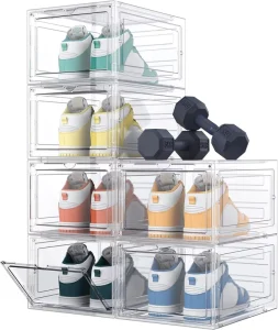 Shoe Storage Boxes Organizers for Closet 10 Pack Fit Size 13 Clear Plastic Stackable Sneaker Containers Space Saving Shoe Rack