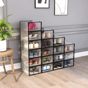 Shoe Storage Clear PP Plastic Stackable Shoe Organizer Foldable Storage Bins Shoe Container Box Single Pack White