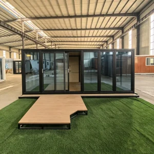 Side Pull Out Shipping Container Office Pod Prefab Mobile Studio with Tempered Glass Wall and Steel Structure