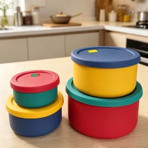 Silicone Food Storage Container with Lid Round Portable Airtight Salad Bowl Reusable Meal Prep Bowl for Soup Stew Leftovers