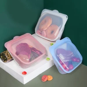 Silicone Food Storage Containers Leakproof Containers Reusable Stand up Ziplock Bag Keep Fresh Food Storage Bag