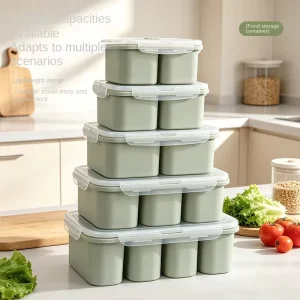 Silicone Microwave Lunch Box for Office Workers Collapsible Square Shape Partitioned Compartments High Capacity Complete Lid
