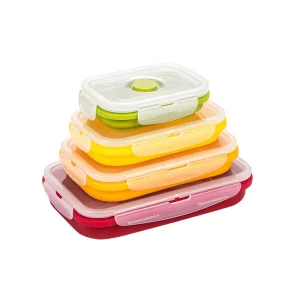 Silicone Rectangle Foldable Collapsible Storage Container Set Food Lunch Box