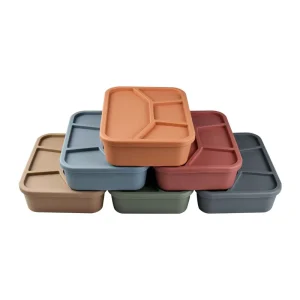 Silicone School Children Kid Bento Lunchbox 3 Compartment Food Container with Opp Bag Storage
