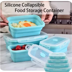 Silicone Stackable Lunch Box Collapsible Food Storage Container Foldable Microwaveable Leftover Meal Box Kitchen Accessories