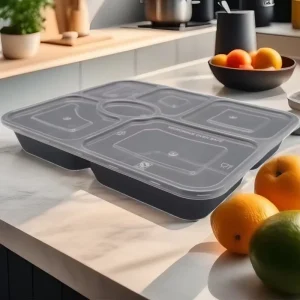 Single Tier Microwavable Japanese Bento Box Disposable Plastic Meal Container for Food Storage BPA Free Heatable Preservative
