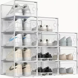 Single-frame Transparent Polypropylene Foldable Stackable Eco-Friendly Durable Shoe Box Lid Space-saving Modern Minimalist Shoe