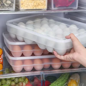 Single-layer 34-egg Carton PP Plastic Solid Pattern Container Dumpling Storage Box Kitchen Refrigerator Egg Tray Lid Vertical