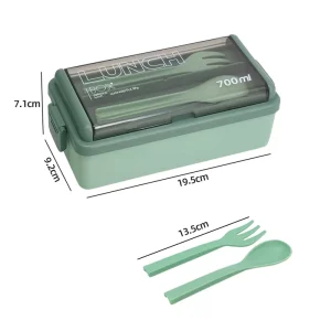Single-layer Japanese Plastic Bento Lunch Box Set with Fork and Spoon Microwavable Portable for Kids, Students, and Office Workers
