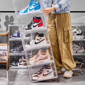Size 14 PET Acrylic Clear Detachable Foldable Single Shoe Storage Transparent Box Organizer Display Case