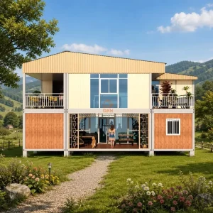 Sloped Roof Rainproof Exquisite Customized Pastoral Style Vacation Cabin Prefab Residential House